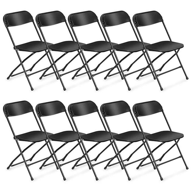 VINGLI 10 Pack Black Plastic Folding Chair, Indoor Outdoor Portable Stackable Commercial Seat with Steel Frame 350lb. Capacity for Events Office Wedding Party Picnic Kitchen Dining