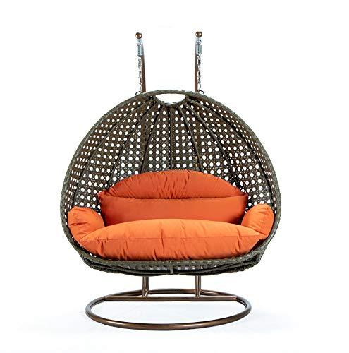 LeisureMod Beige Wicker 2 Person Double Hanging Swing Egg Chairs Patio Indoor Outdoor Use Lounge Chair (Orange)