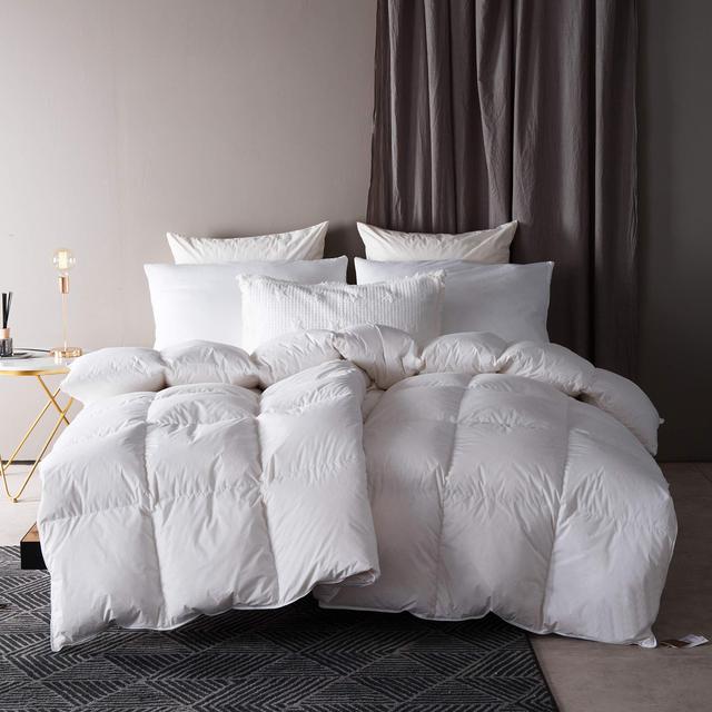SNOWMAN White Goose Down & Feather Blend Comforter King Size 100% Cotton Cover Down Proof Baffle Boxes Construction,Soft and Warm