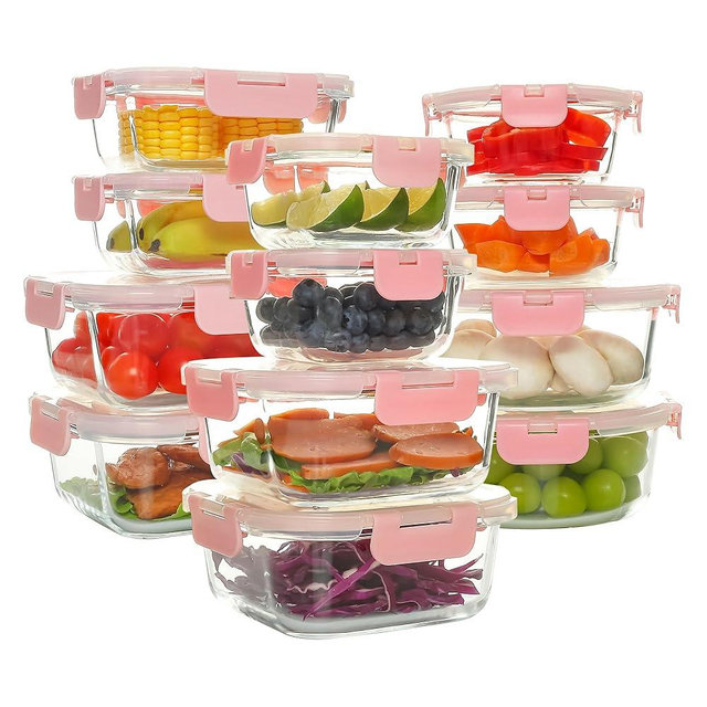 C CREST 12 Pack Premium Glass Locking Lids Storage Containers Set, Mix of Shapes and Sizes for Meal Prep and Versatile Use