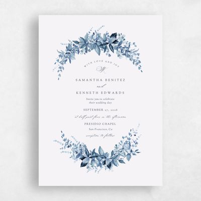 Grayed Navy, Blue Wedding Invitation - Elowen Portrait