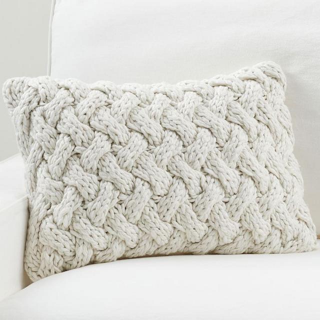 Camelia Chunky Knit Lumbar Pillow Cover, 14 x 20", Ivory