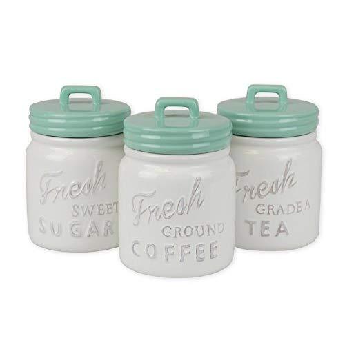 DII 3-Piece Vintage, Retro, Farmhouse Chic, Mason Jar Inspired Ceramic Kitchen Canister with Airtight Lid for Food Storage, Store Coffee, Sugar, Tea, Spices and More - Aqua