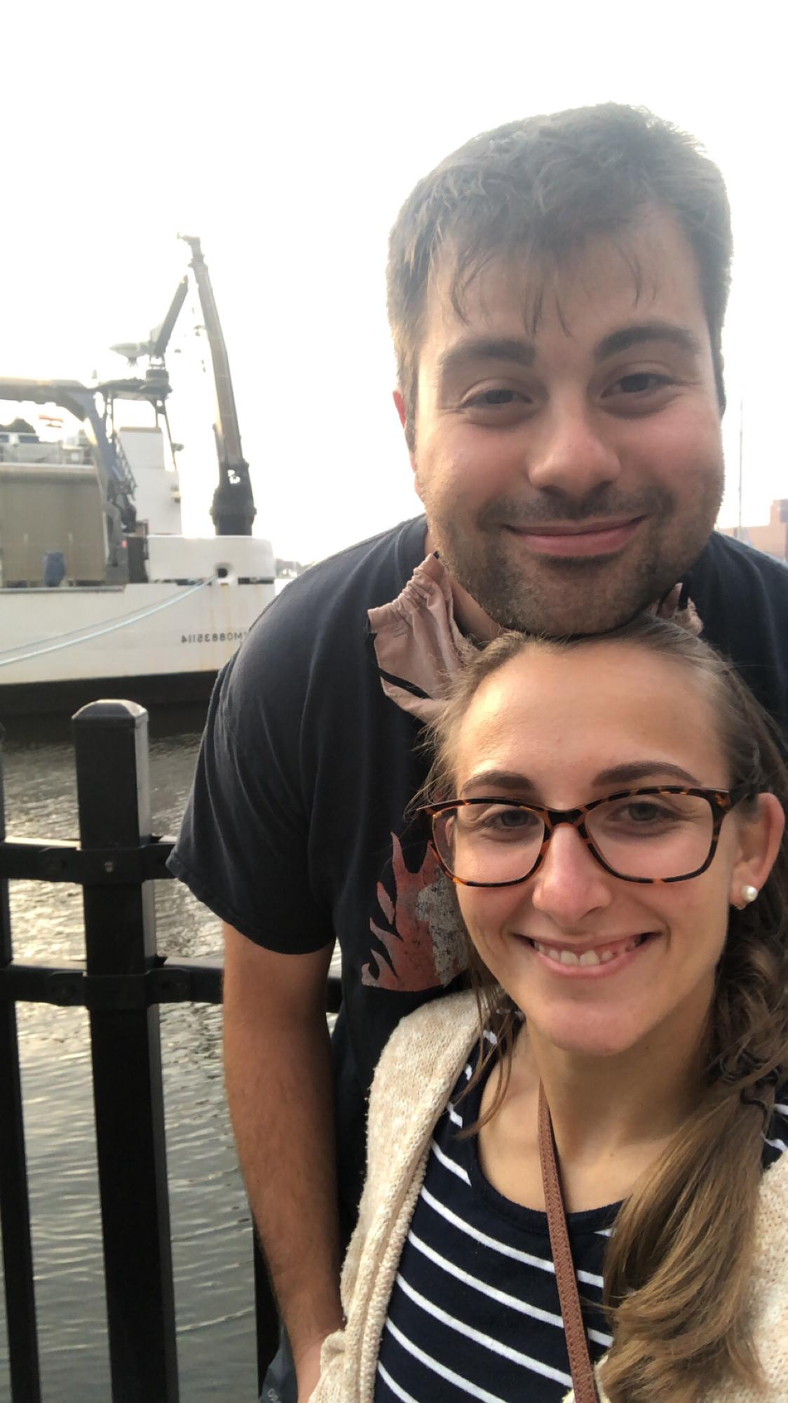 Sunset stroll on the Elizabeth River in Norfolk, VA. Tired from work but happily waiting for an order from our favorite cheese/sandwich shop just a couple min walk from our house!