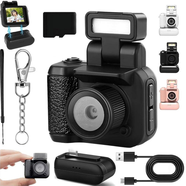 Gen.2 Mini Retro Keychain Camera – Pocket-Sized Fun with Vintage Flair, Mini Keychain Camera with 90-Degree Flip Flash and Multiple Filters, 1.44 Inch 1080p Hd Screen Small Cameras (Black,No Card)