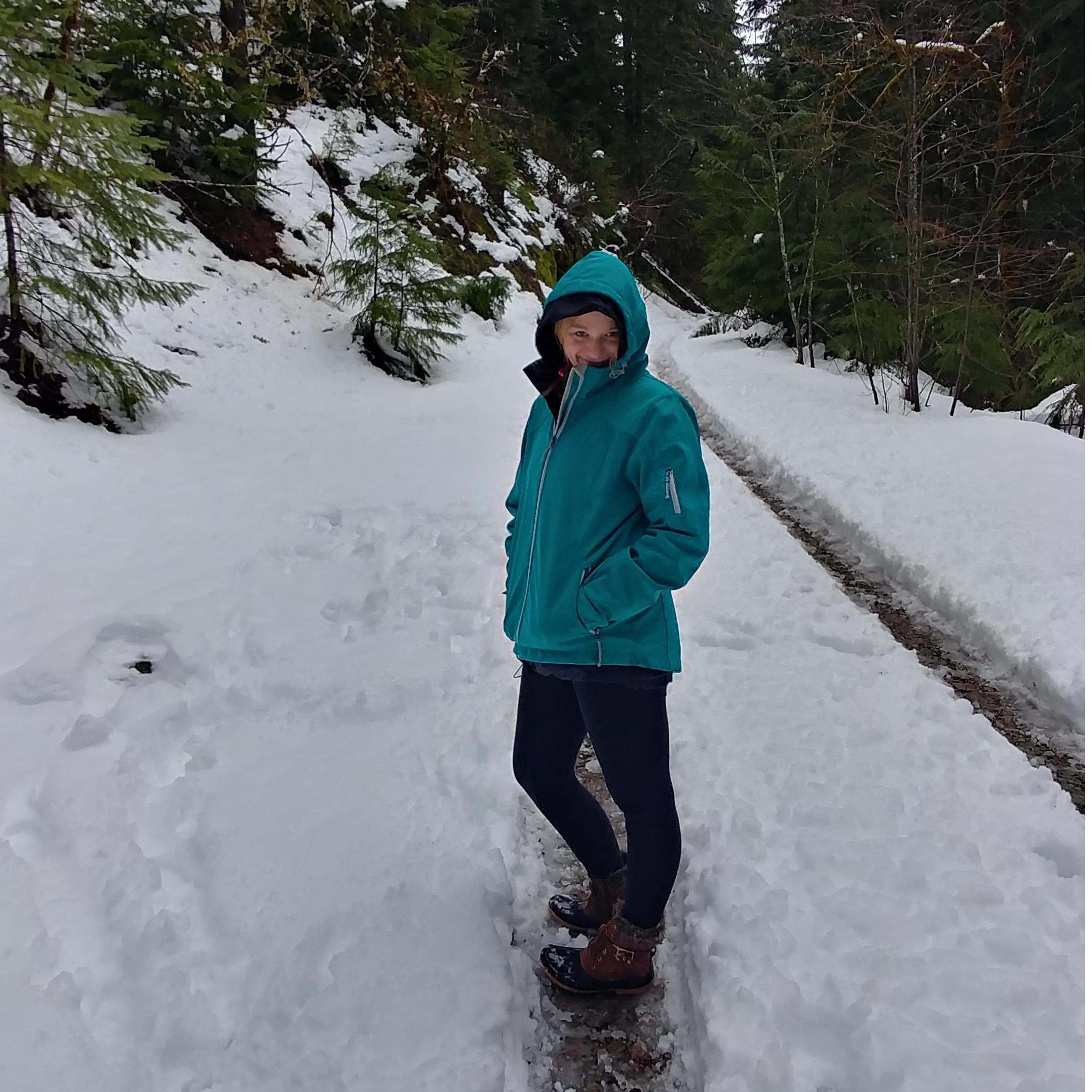 Shae and I hiking in late season snow up at Opal Creek.