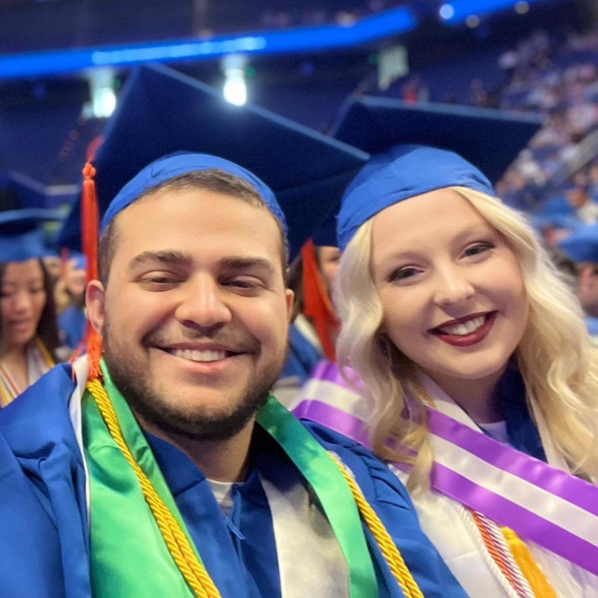 Engineering brought us a lot of stress, but it also brought us each other. By senior year, we were great friends, so we sat together at undergrad graduation and walked the stage one after the other!