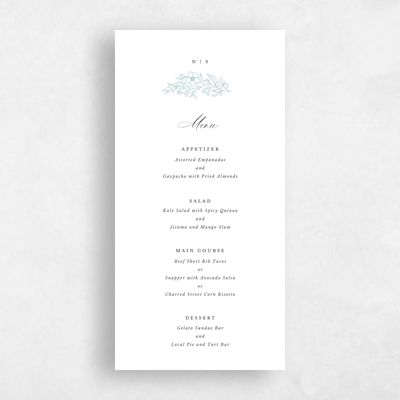 Light Teal, Blue Wedding Menu - Elaina
