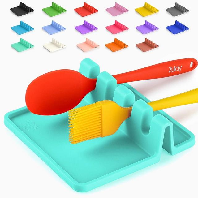 Zulay Kitchen Silicone Utensil Rest with Drip Pad for Multiple Utensils - BPA-Free, Heat-Resistant Spoon Rest & Spoon Holder for Stove Top - Kitchen Utensil Holder for Ladles & Tongs - Aqua Sky