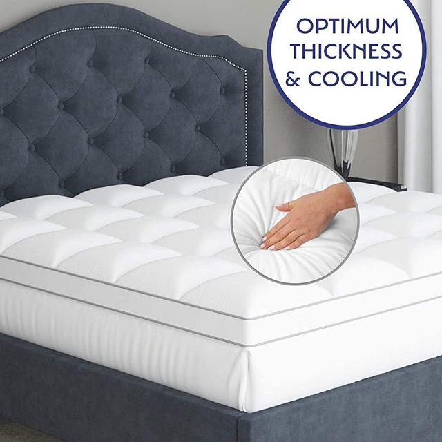 King Mattress Topper Pillow Top - Premium 100% Cotton Top Plush Stain Resistant Mattress Pad, Optimum Thickness with Down Alternative Fill, Fitted Deep Pocket Skirt for Mattress 18 Inches