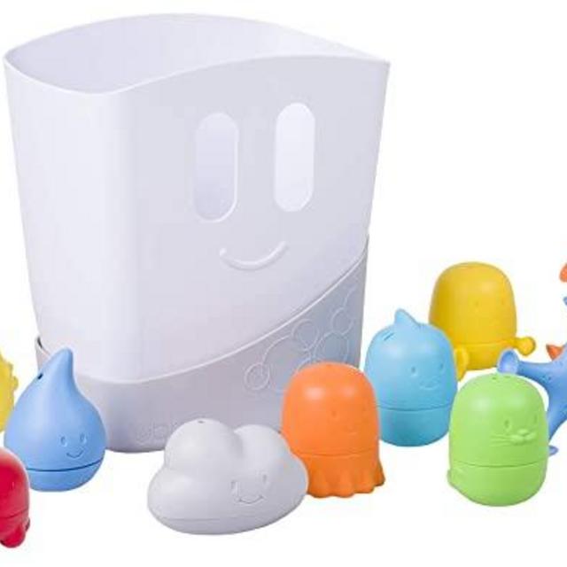 Ubbi Baby Bath Toy Gift Set, Includes Toy Drying Bin and 11 Bath Toys, Dishwasher Safe, Bath Time, Baby Essential Gift