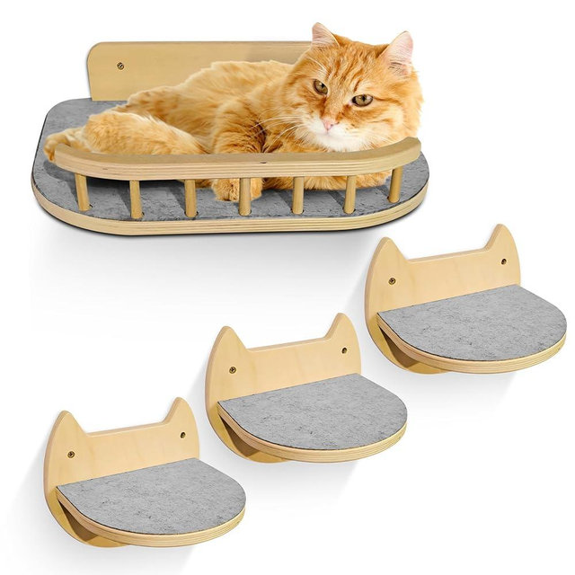 BUOGA - Large Cat Wall Shelves + 3 Cat Wall Steps, Cat Tree, Cat Corner Shelf, Cat Shelf, Cat Bed, Cat Scratcher, Cat Wall Furniture, Cat Wall Shelf, Cat Window Perch, Cat Hammock, Cat Scratching Post