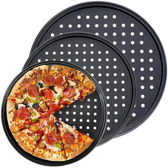 Handook Pizza Pan Set, Pizza Pan for Oven, Nonstick Pizza Pans, Carbon Steel Pizza Pan with Holes, Pizza Baking Pan for Oven Baking Supplies, for Home Baking Kitchen Oven（9 Inch &10 Inch &12 Inch）