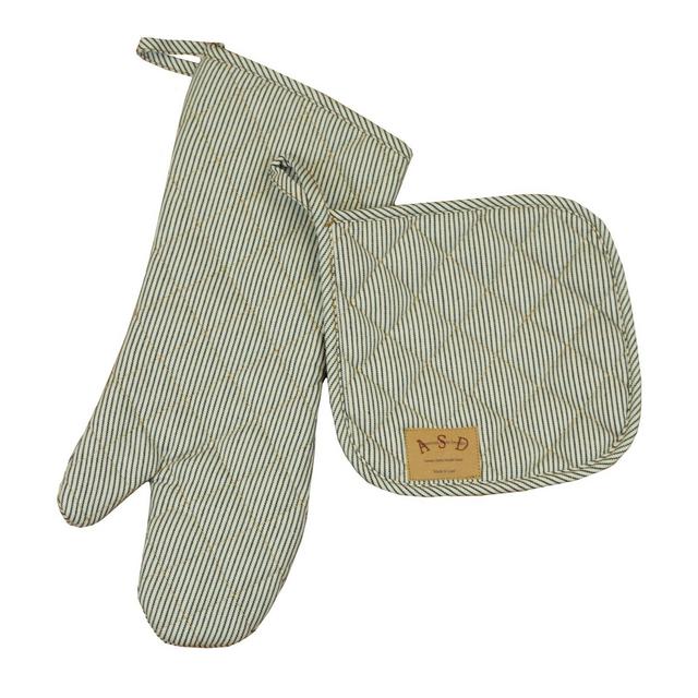 ASD Living Railroad Stripe 2-Piece Potholder and Oven Mitt Set
