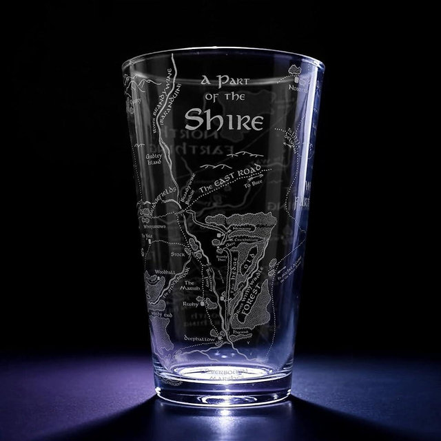 MAP OF THE SHIRE Engraved 16oz Pint Glass | Inspired by Tolkien One Ring and Middle Earth | Great Christmas Gift Idea | Unique Elvish Fantasy Wizard Fantasy Decor!