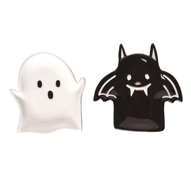 Transpac Halloween Black Bat & White Ghost Spoon Rest Tabletop Decoration Set of 2