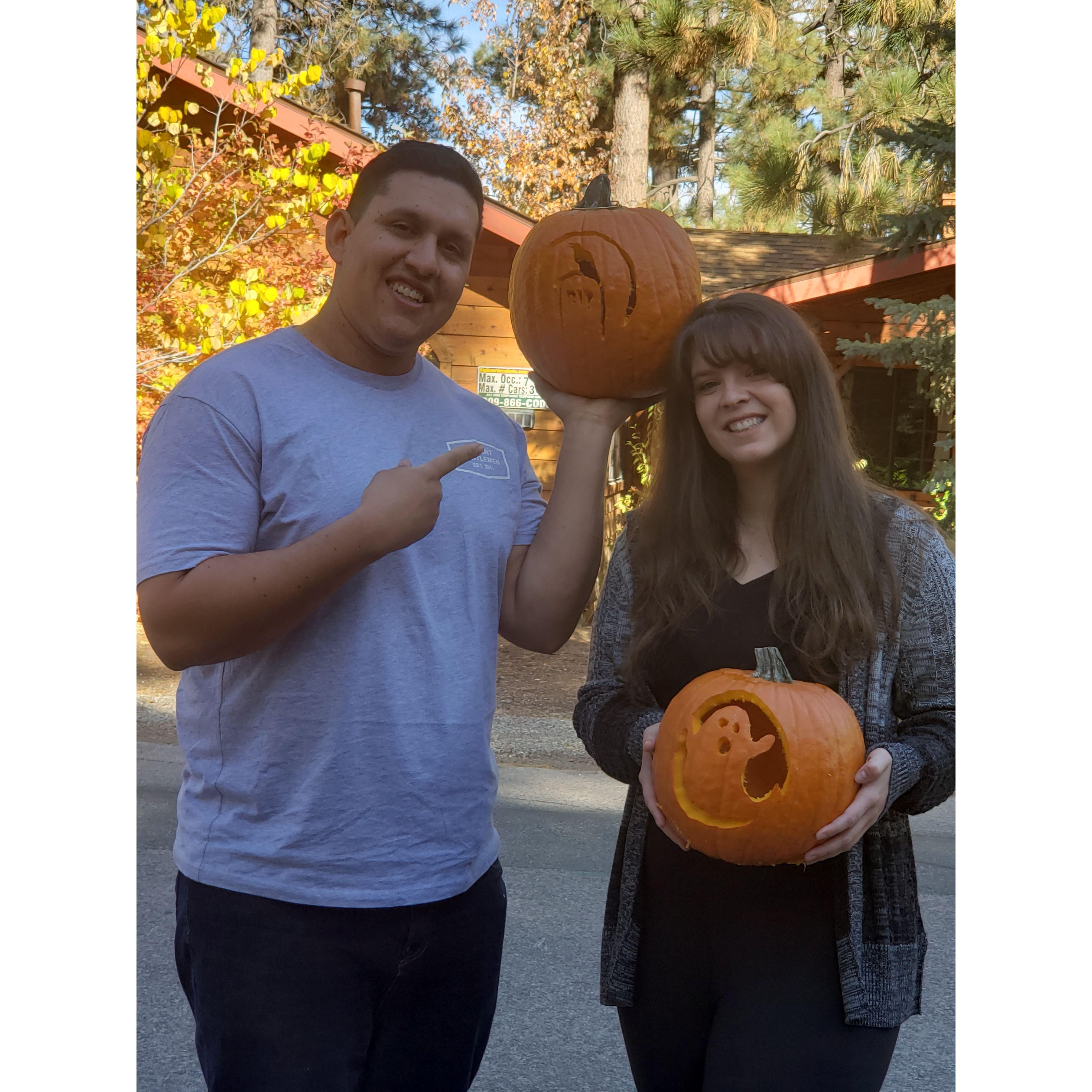 Pumpkin carving at the cabin in Big Bear