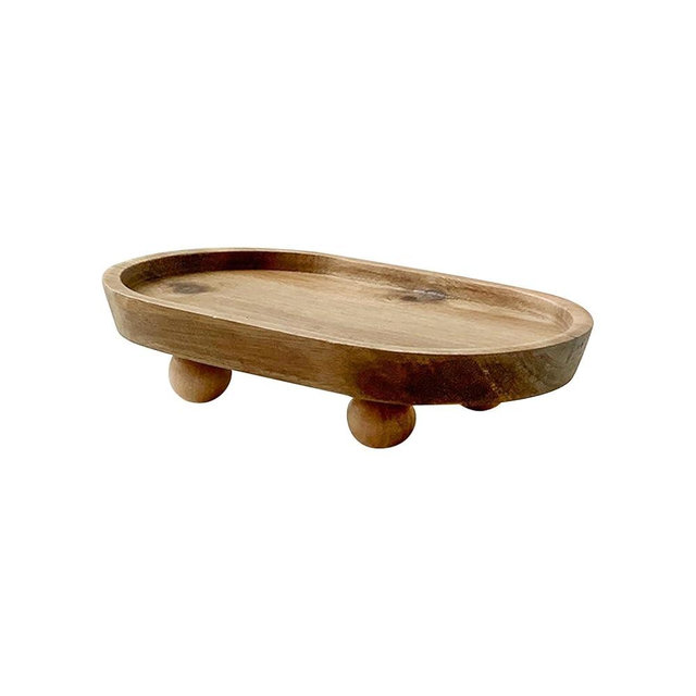Vaveren Small Wooden Riser Wooden Pedestal for Display Tray Display Riser for Entry Table Farmhouse Kitchen Tabletop Centerpieces , Oval 11.8x19.8x4.3cm