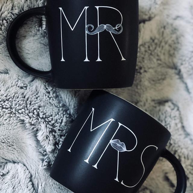MKT ST Mr and Mrs Ceramic Coffee Mug, Matte Black (Set of 2)