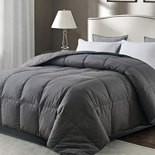 WhatsBedding Gray Goose Duck Down Comforter 100% Cotton Feather Comforter - Lightweight Duvet Insert-King 102x90