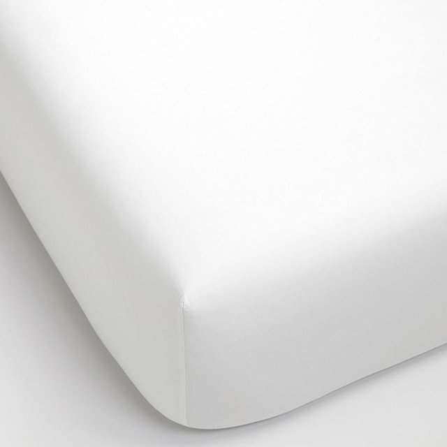 PB Essential 300-Thread-Count Fitted Sateen Sheet, Queen, White