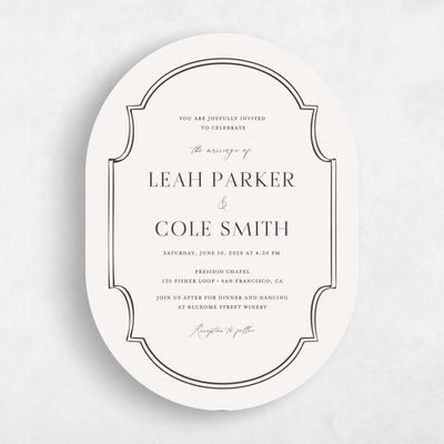 Beige Oval Wedding Invitation - Alpino Portrait