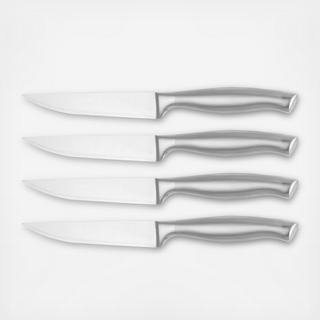 Zulay Kitchen 5 inch Ultra Sharp Stainless Steel Serrated Steak Knives Set of 4, Black