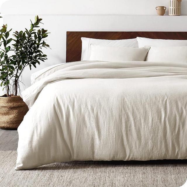 Bare Home King/California King Duvet Cover - 100% Linen - Breathable and Durable - Duvet Cover with Pillow Shams (King/Cal King, Soft White)