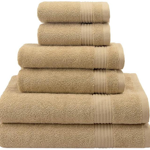 Hotel & Spa Quality, Absorbent and Soft Decorative Kitchen and Bathroom Sets, Cotton, 6 Piece Turkish Towel Set, Includes 2 Bath Towels, 2 Hand Towels, 2 Washcloths, Sand Taupe