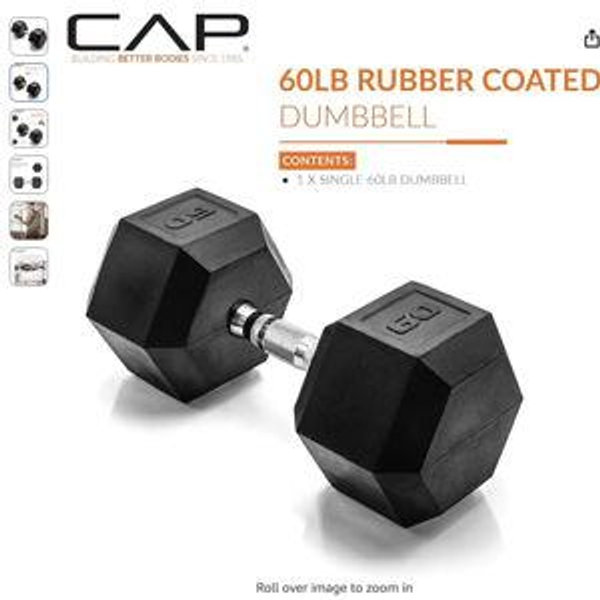 60 lb Single Dumbbell - CAP Barbell Coated Hex Dumbbell Weight