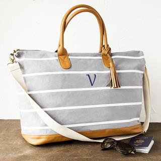 Personalized Grey Striped Oversized Weekender Tote Bag