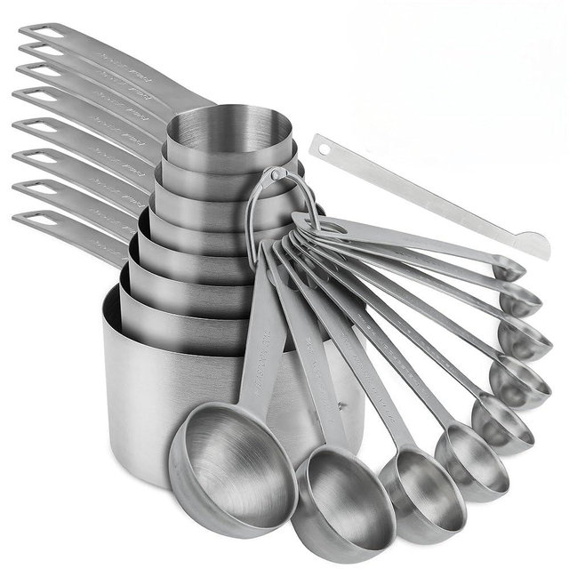 Smithcraft Measuring Cups and Spoons Set 18, 18/8 Stainless Steel Measuring Cups and Spoons Set, Metal Measuring Cups and Spoons Set, 8 Measure Cups & 9 Measuring Spoons w/Leveler for Kitchen&Baking
