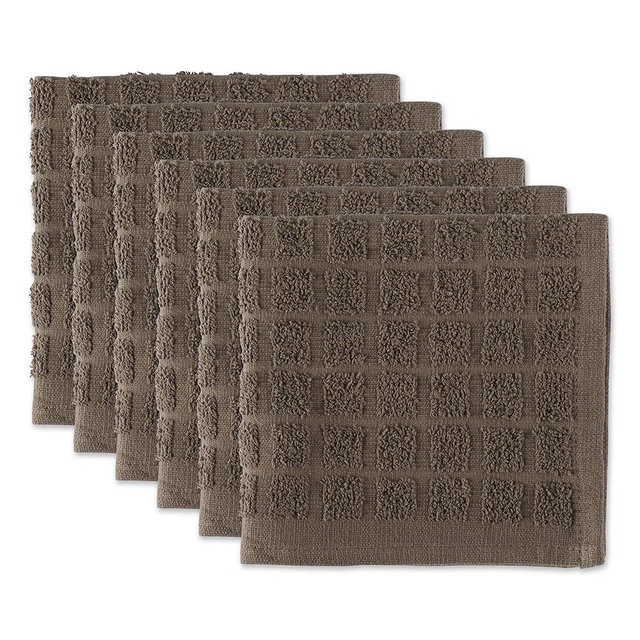 DII Basic Terry Collection Solid Windowpane Dishcloth Set, 12x12, Brown, 6 Piece