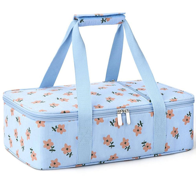 MIAOJIE Insulated Casserole Carrier for Hot or Cold Food,Pie Carrier Bag Lunch Bag Tote for Potluck Parties/Picnic/Cookouts, Fits 9"x13" Baking Dish,Single Corduroy Flowers