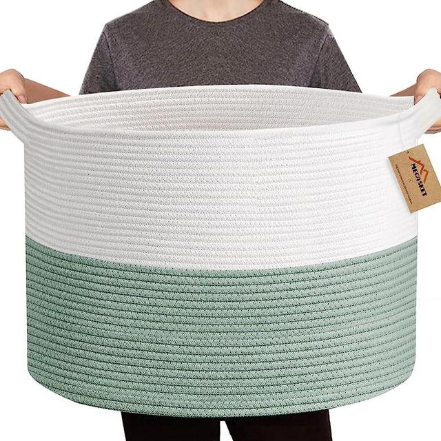 MEGASKET Extra Large Green Storage Baskets, 22" X 22" X 14" Kids Toy Baskets Storage, XXXL Dog Toy Bin Basket, Nursery Baby Toy Organizer Box, Soft Cotton Rope Woven Basket, Blanket Basket Living Room