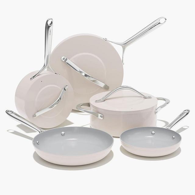 CookinCraze Ceramic Nonstick Pots and Pans Set 8-Piece Cookware Set - Non-Toxic & PTFE/PFOA/PFAS Free, Induction Compatible, Oven & Dishwasher Safe to 500°F, Cream