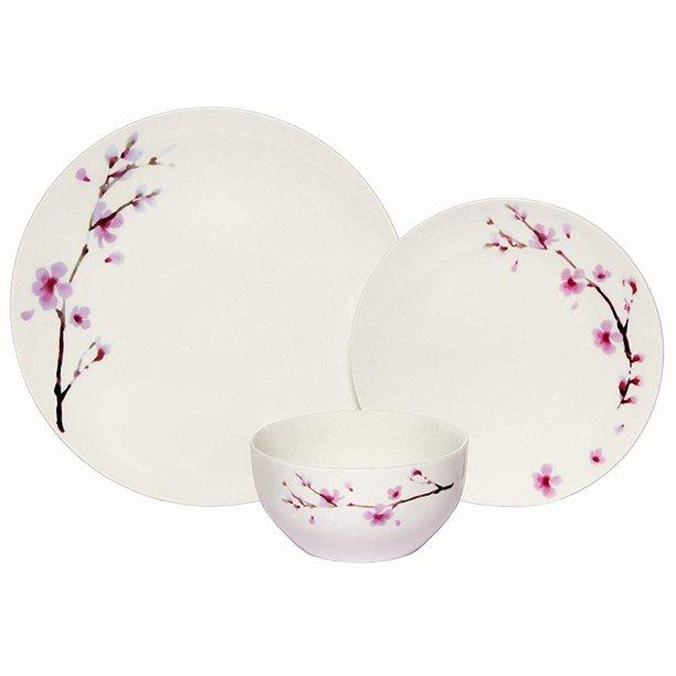 Melange Coupe 18 Piece Porcelain Dinner Set (Pink Zen)| Service for 6 | Microwave, Dishwasher & Oven Safe | Dinner Plate, Salad Plate, Soup Bowl (6 Each) by Melange, 18 Piece - Service for 6