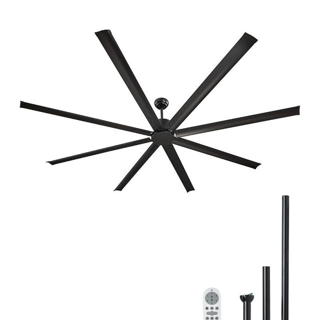 VEVOR 96 In Ceiling Fan without Light, 6-Speed Remote Control, Aluminum 8-Blade, Reversible DC Motor, Modern Low Profile Flush Mount Exterior Fan for Bedroom, Living Room, Patio, Indoor/Outdoor, Black