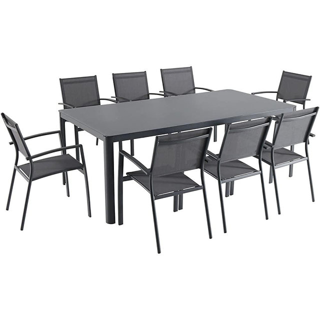 Hanover FRESDN9PC-GRY Fresno (9 Piece) Dining Set, Gray Outdoor Furniture