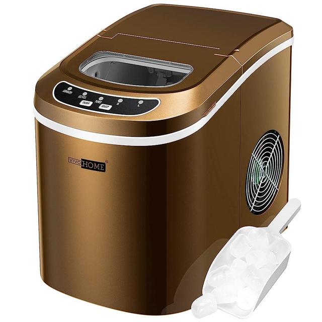 VIVOHOME Electric Portable Compact Countertop Automatic Ice Cube Maker Machine with Hand Scoop and Self Cleaning Function 26lbs/Day Copper