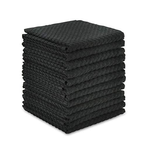 Talvania Kitchen Towels 100% Cotton Dobby Weave Terry Towel Set, 12 Pack Soft and Absorbent Multipurpose Dish Cloth, Hand Towel and All Kitchen Cleaning 15” X 25” Machine Washable (Black)