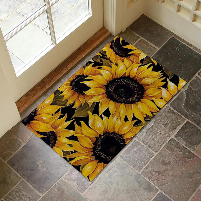 VANZEV Indoor Door Mat, 17x29.5 Inch, Rustic Floral Sunflower Floor Doormat for Home Decor, Non-Slip Rug Mat for Living Room, Kitchen, Bedroom, Gifts for Sunflower Lovers