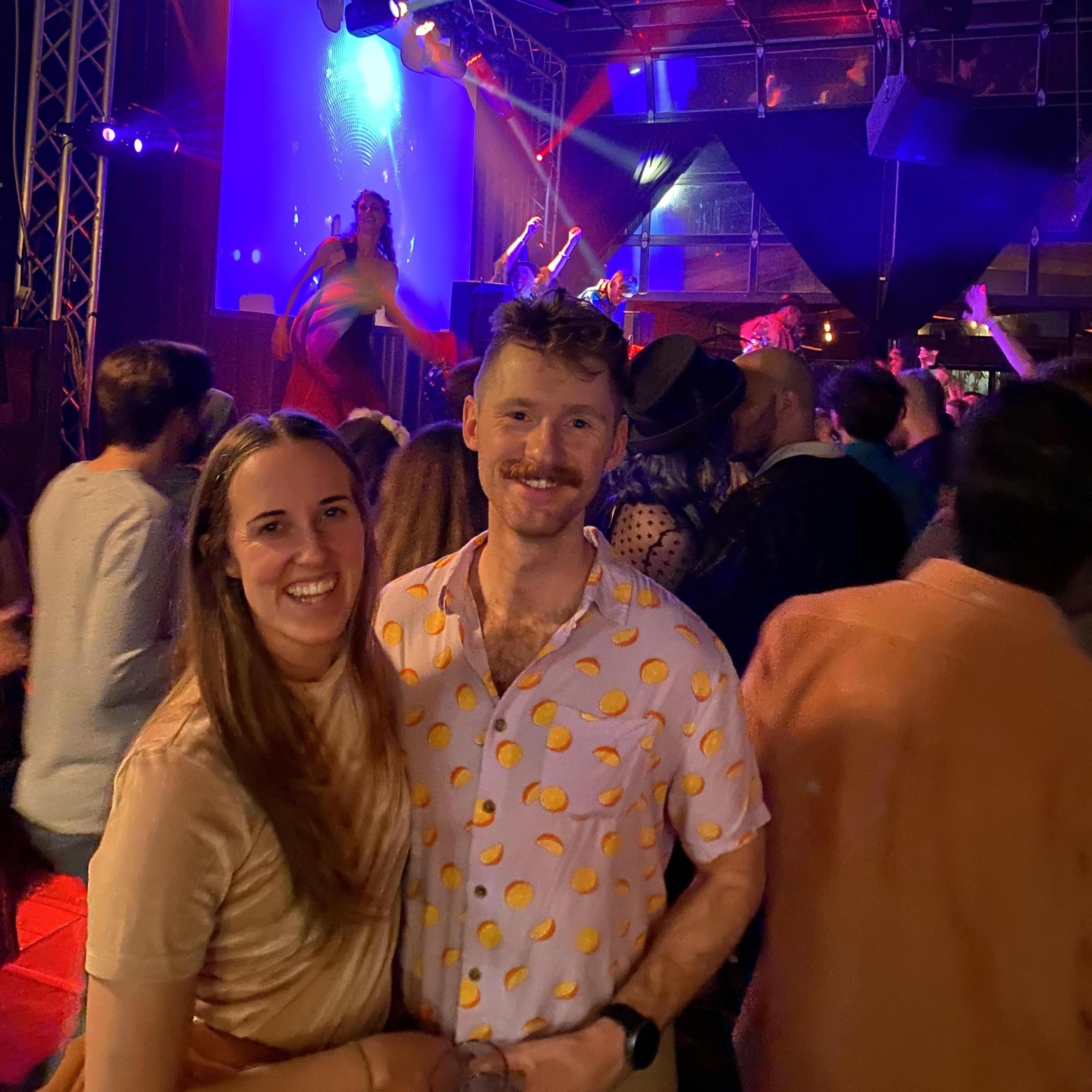 A night out on the town! This is a marked departure from our typical 9pm weekend bedtimes. Photo cred to Grayson. (2021)