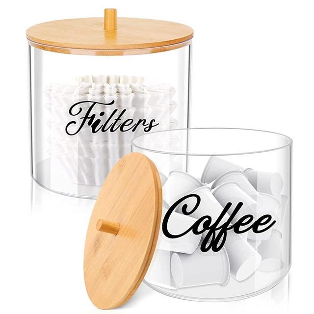Coffee Pod Holder with Bamboo Lid, Clear K Cup Holder Kcup Vertuo Organizer 80-Ounce, Coffee Filter Holder, Keurig Pods Holder for Counter,Coffee Creamer Container Compatible with Nespresso Capsule