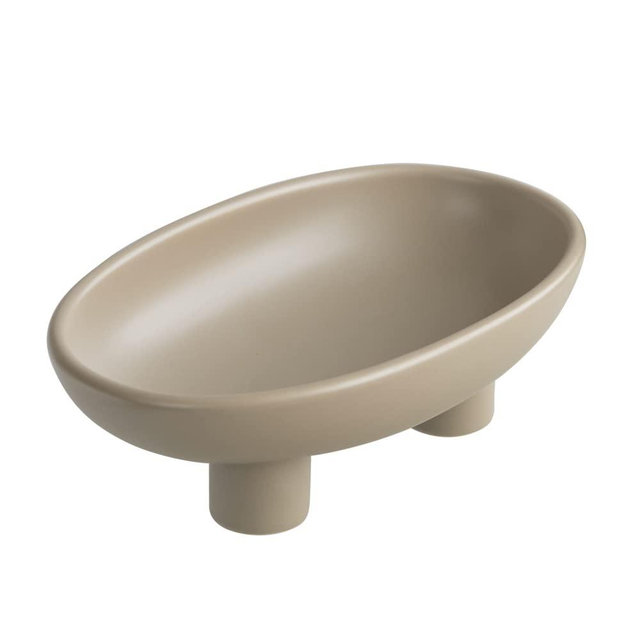 WENSHUO Three-Legs Ceramic Fruit Bowl for Kitchen Counter, Decorative Bowl for Table Décor, 10-inch Oval Large Bowls for Breads (Coconut Café)