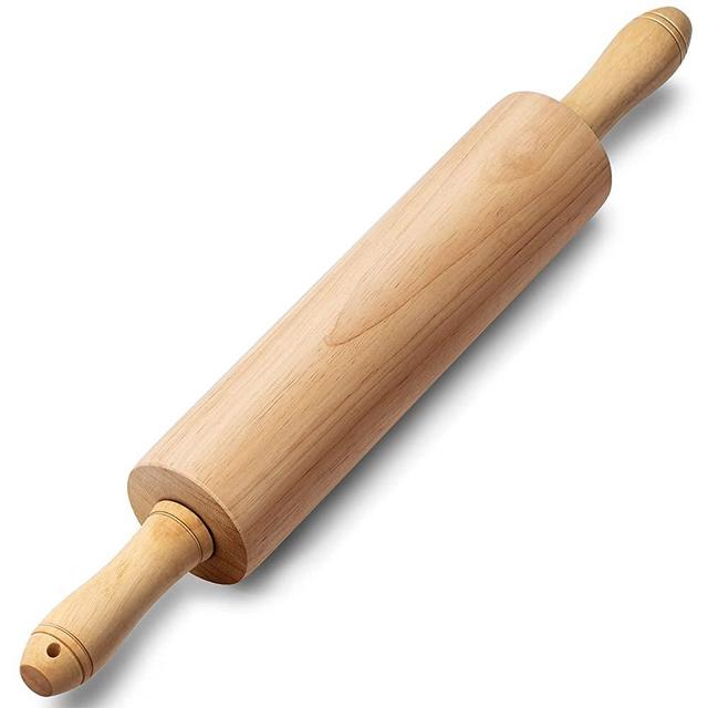 Tera Classic Wood Rolling Pin Rubber Wood Dough Roller with Handles 17.5 Inch for Baking Pasta Pizza Fondant Cookie Noodles Bread