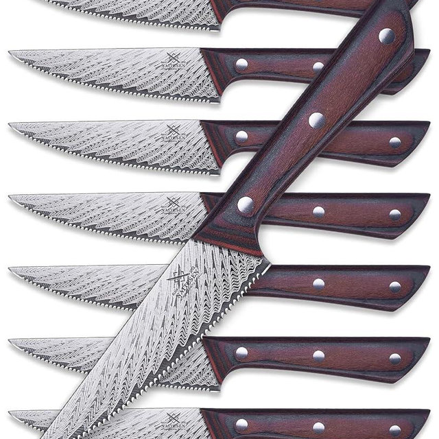 Naitesen Steak Knives Set of 8, Serrated Lightweight Kitchen Knife with Wooden Handle for Cutting Meat Gifts for Men Women