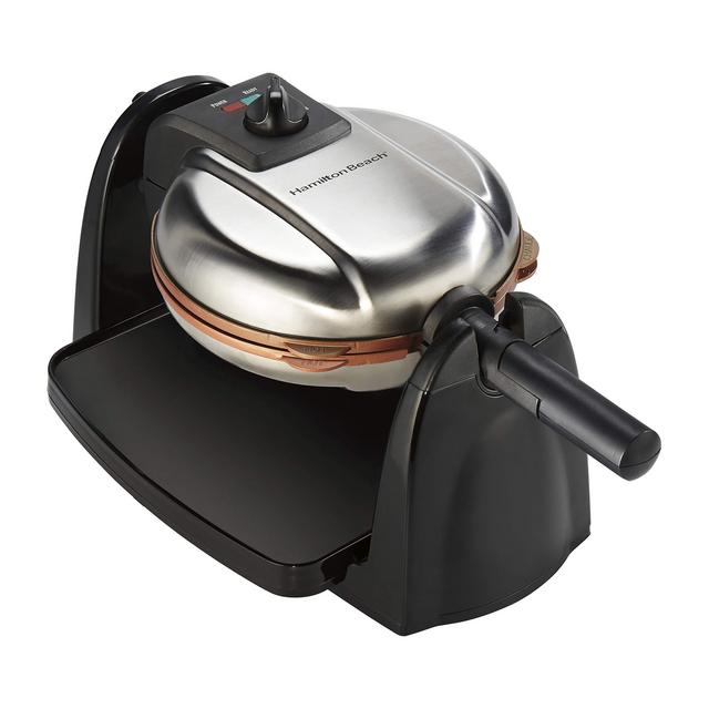 Hamilton Beach Belgian Flip Waffle Maker with Removable Ceramic Copper-Coated Plates, 7&quot; Round, Stainless Steel (26031),