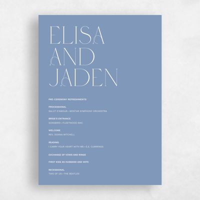 Denim Blue Wedding Program - Garnet
