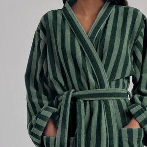 Piglet in Bed- Pine Green Pembroke Stripe Cotton Robe